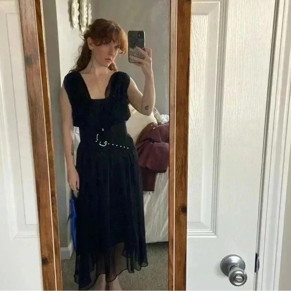 Black Leather Wide Waist Fashion Belt with silver hardware size XS/S - Picture 4 of 6